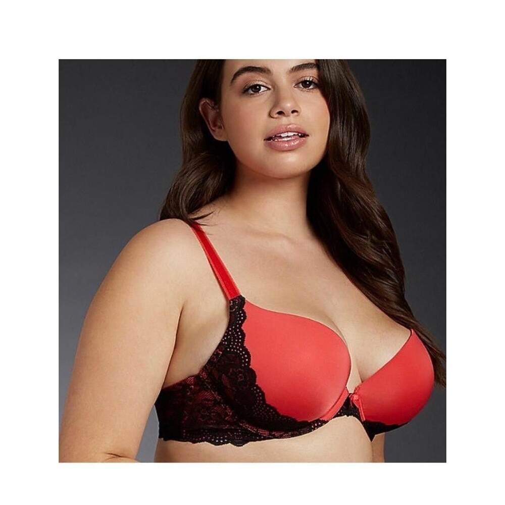 Torrid XO Smooth Push-up Plunge T Shirt Bra Womens 42 DDD Red Lace Underwire